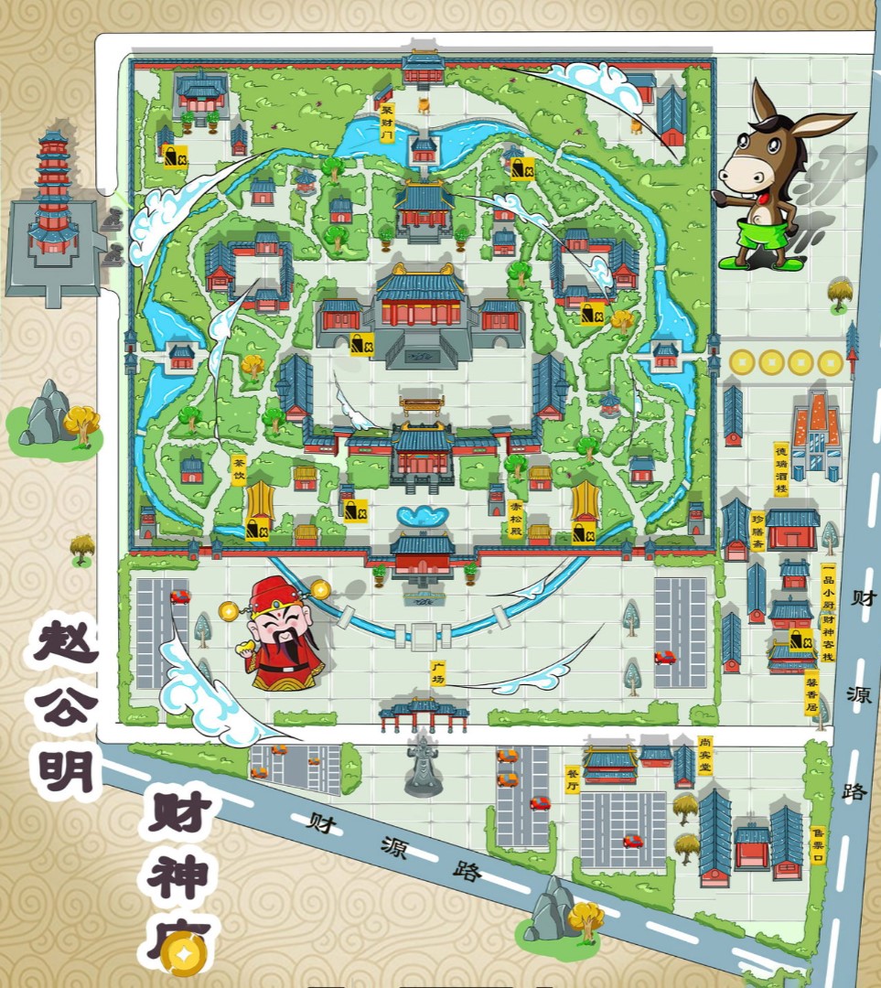 康平寺庙类手绘地图